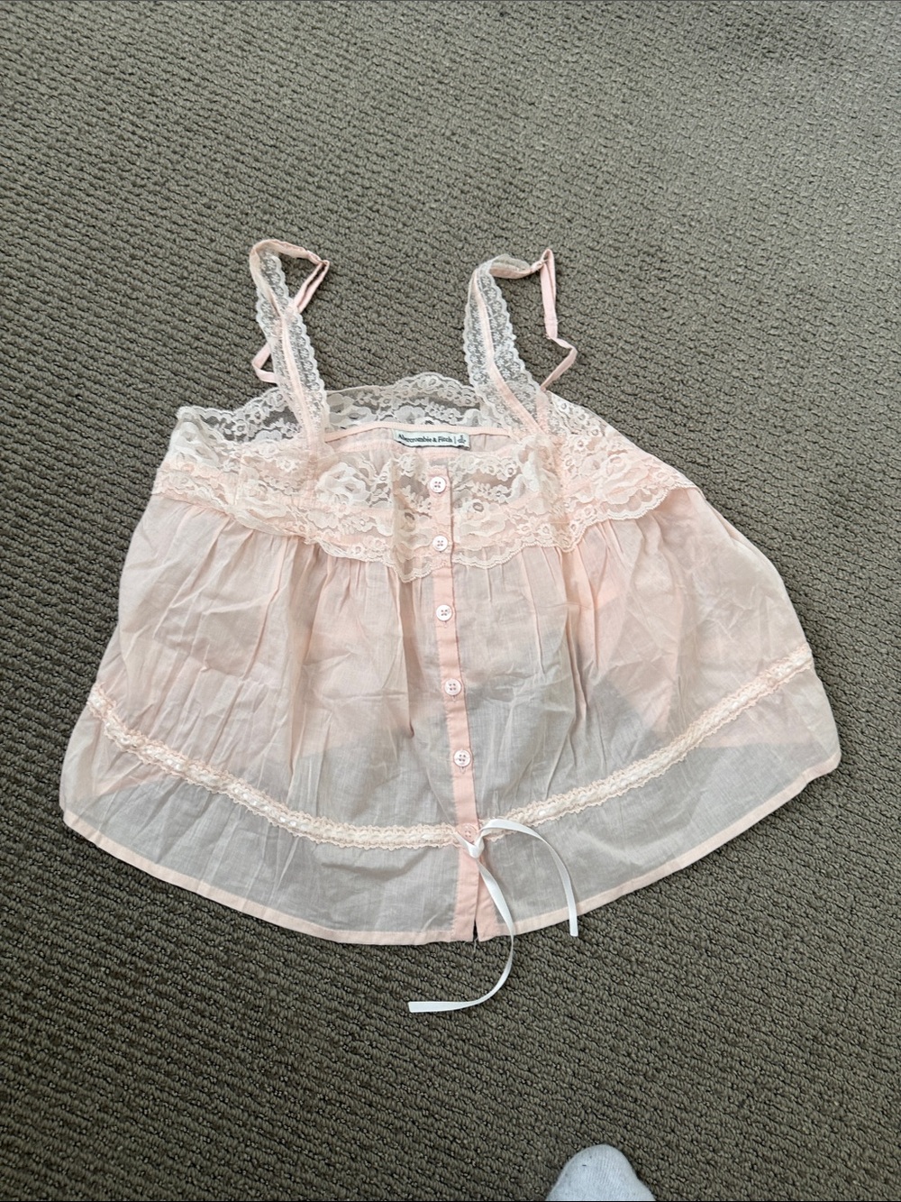 Abercrombie & Fitch Light Pink Lace-Trim Button Front Camisole